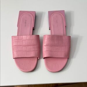 Balenciaga Pink Croc-Embossed Slide Mules